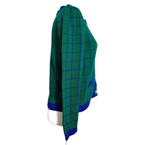 80s Laura Petites Alyzia Plaid Knit Cardigan Sweater Women's Size 8P Preppy Libr - Picture 4 of 10
